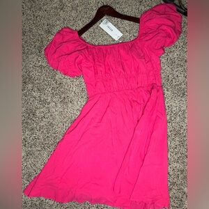 SYZRI Women's Puff Sleeve Off Shoulder Dress - Hot Pink Mediim